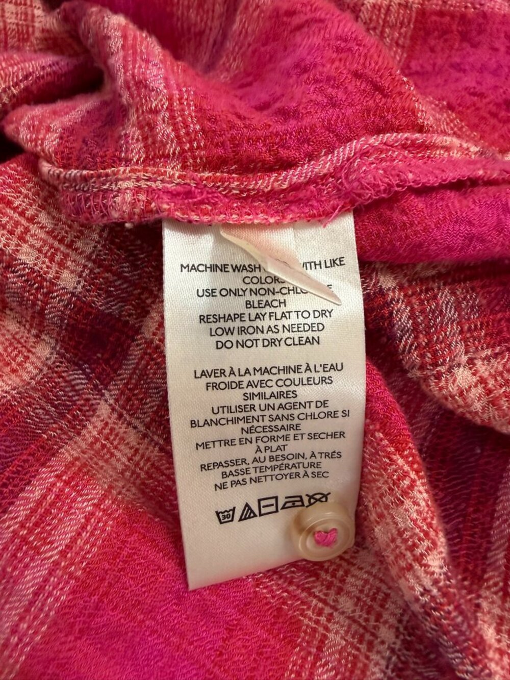 Anthropologie Pilcro Seamed Plaid Oversized Button Down Tunic Pink Size S - Picture 7 of 9